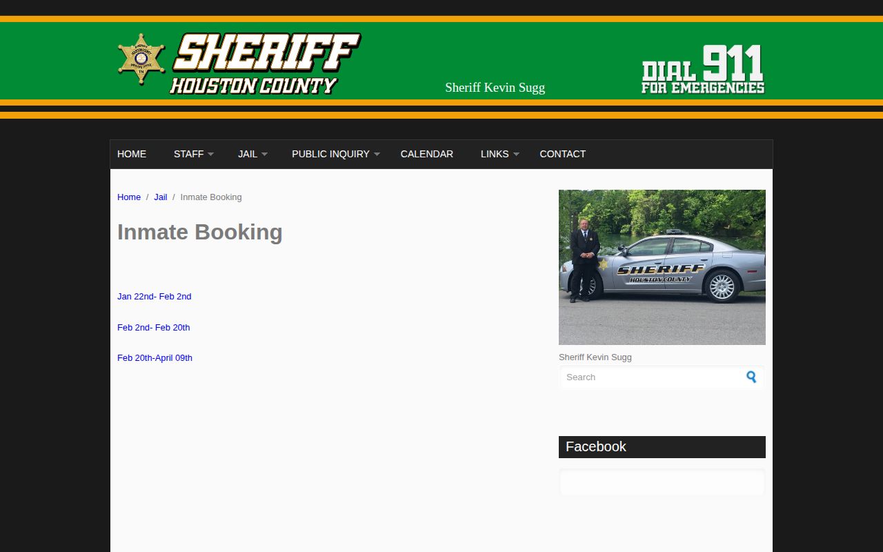 Houston County Sheriff historical booking report index