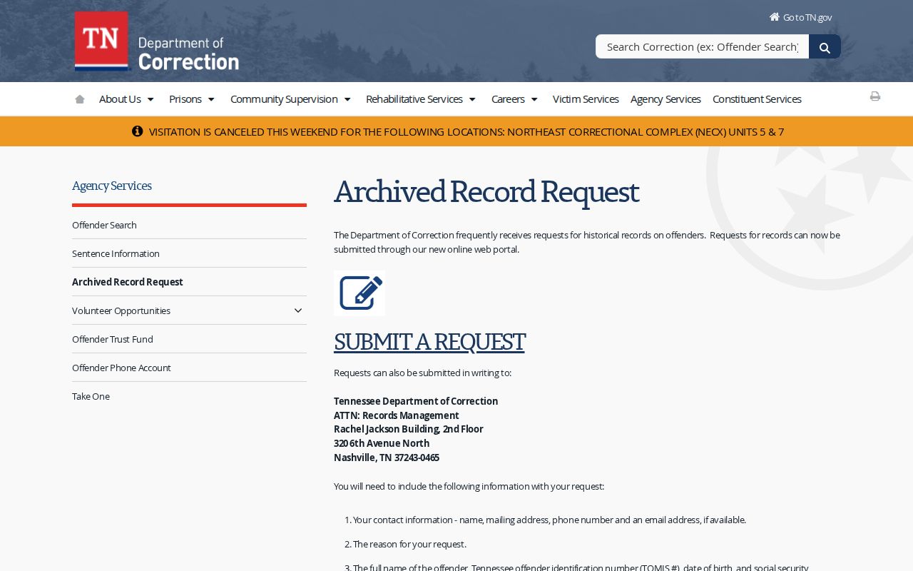 TDOC archived record request for Houston County release-date verification