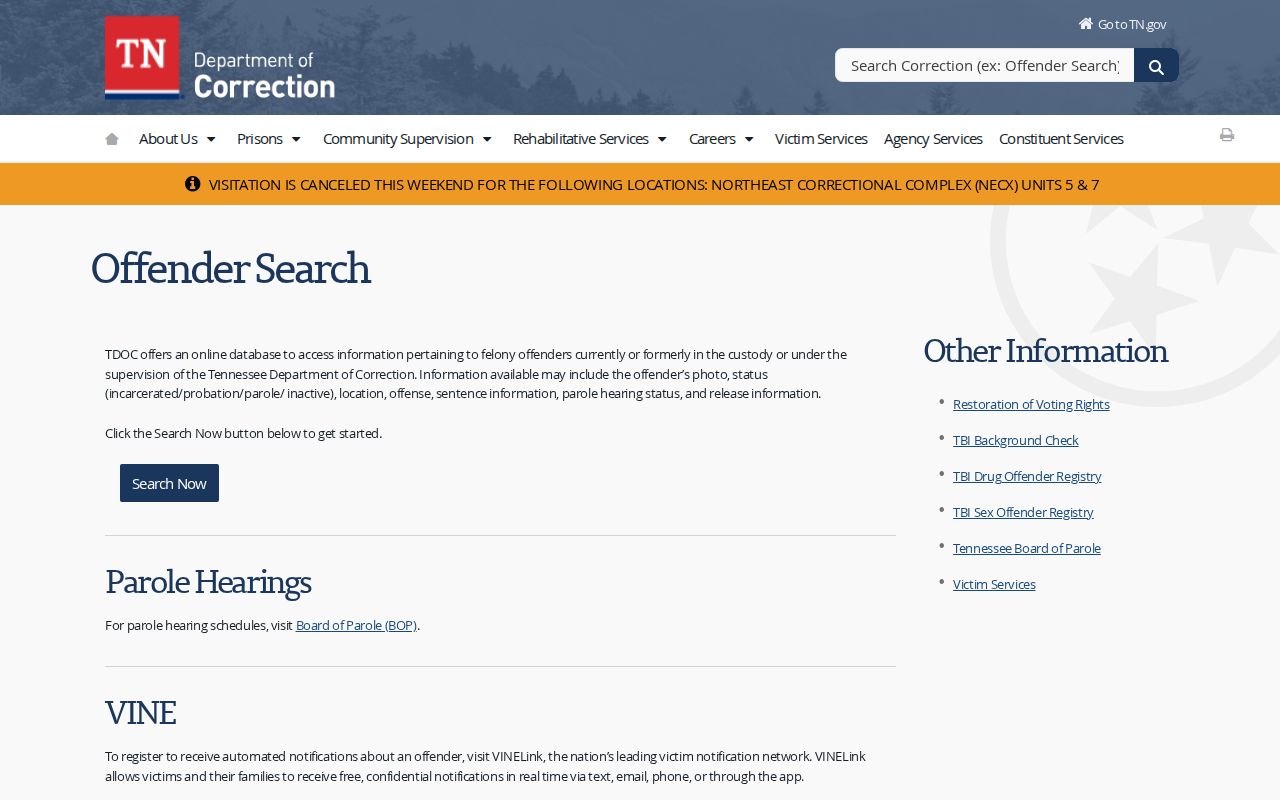 TDOC FOIL Houston County offender release search fields